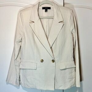 Womens Gauze Crinkle Cotton Blazer Quilted Cream Neutral Pockets Business Medium
